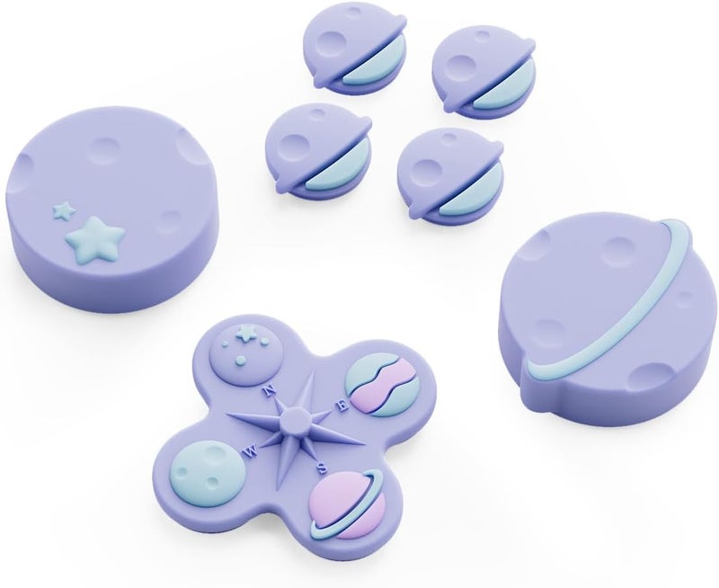 GEEKSHARE Cross D-Pad Button Caps Thumb Grip Caps Set Compatible with Switch 2, ABXY Key Buttons Sticker Cover Caps for Switch 2 - Purple Planet - Image 1